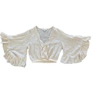 HYFVE Boho 70s Style Crop Cream Big Flare Sleeve Hippie Shirt Women's Small Rave